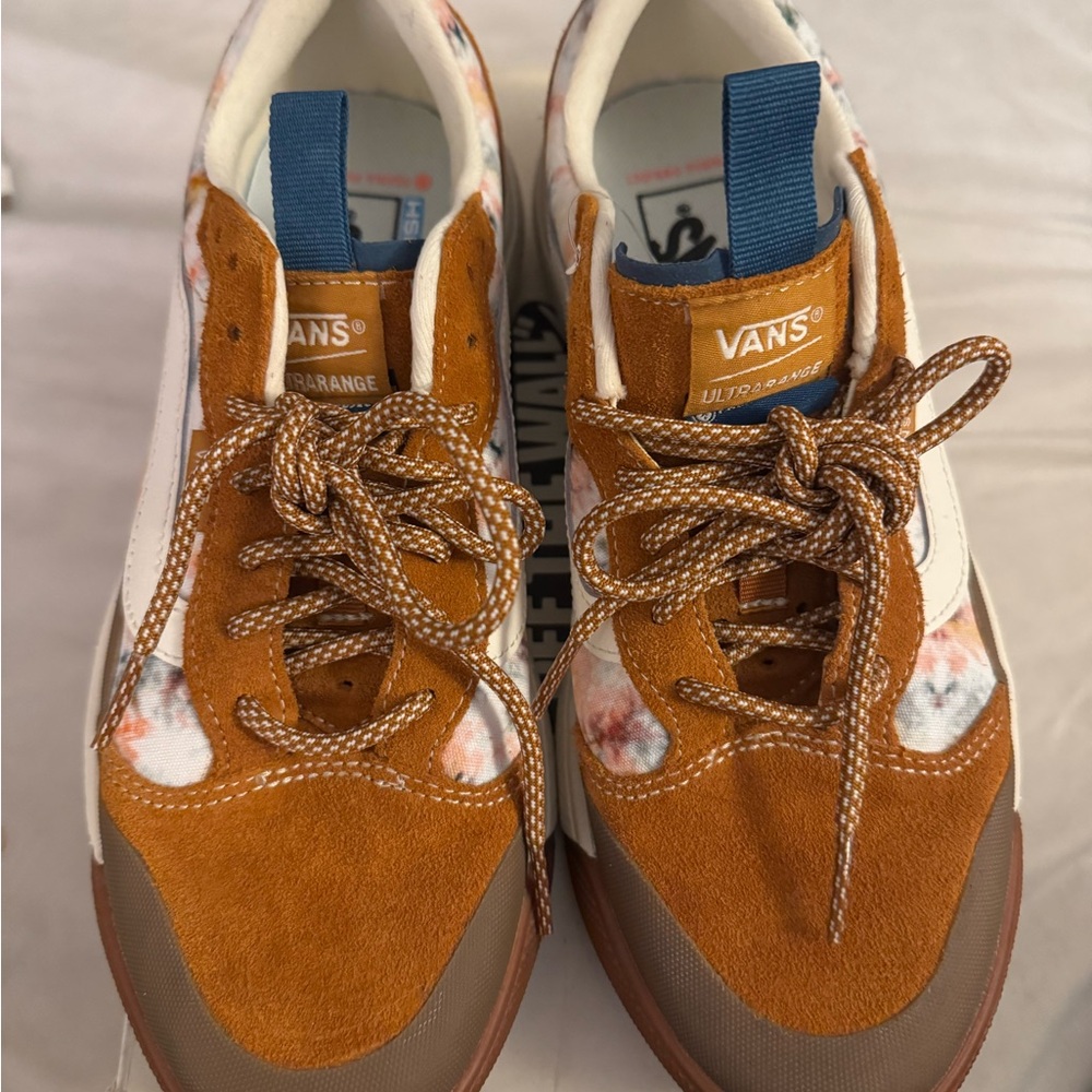 Vans Brown and White Retro Sneakers with Suede and Leather